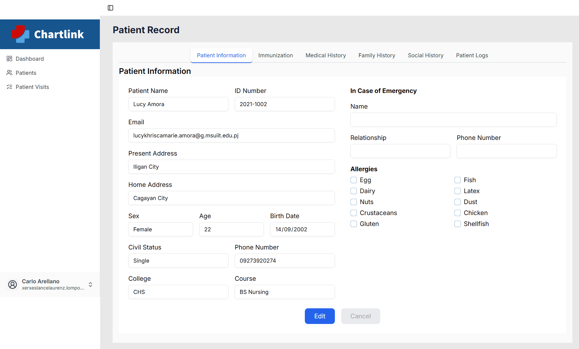 Doctor — patient information record