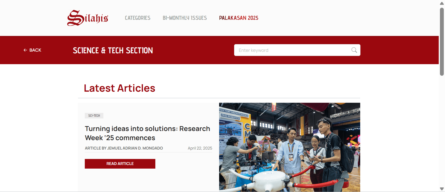 Articles page — content listing